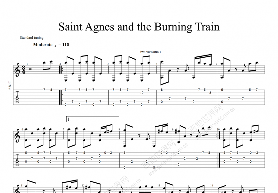 saint agnes and the burning train吉他谱预览图