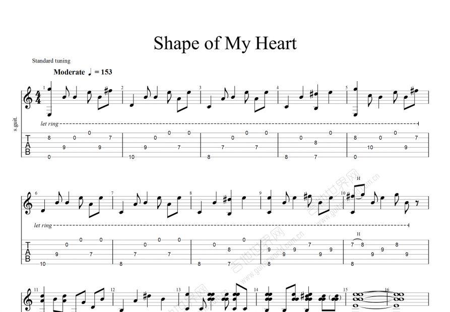 shape of my heart吉他谱预览图