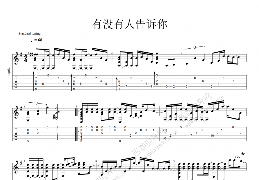 有没有人告诉你吉他谱_陈楚生_C调指弹