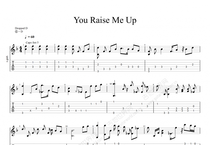 You Raise Me Up吉他谱预览图