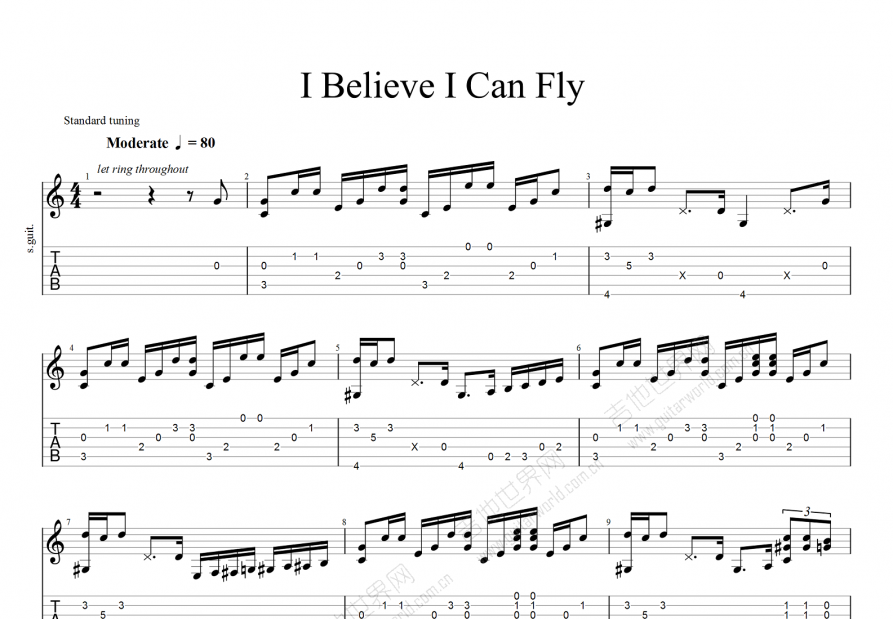 I Believe I Can Fly吉他谱预览图