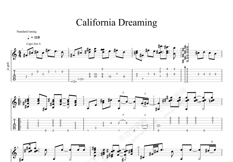 California Dreaming吉他谱预览图