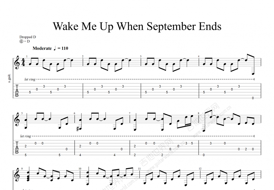 Wake Me Up When September Ends吉他谱预览图