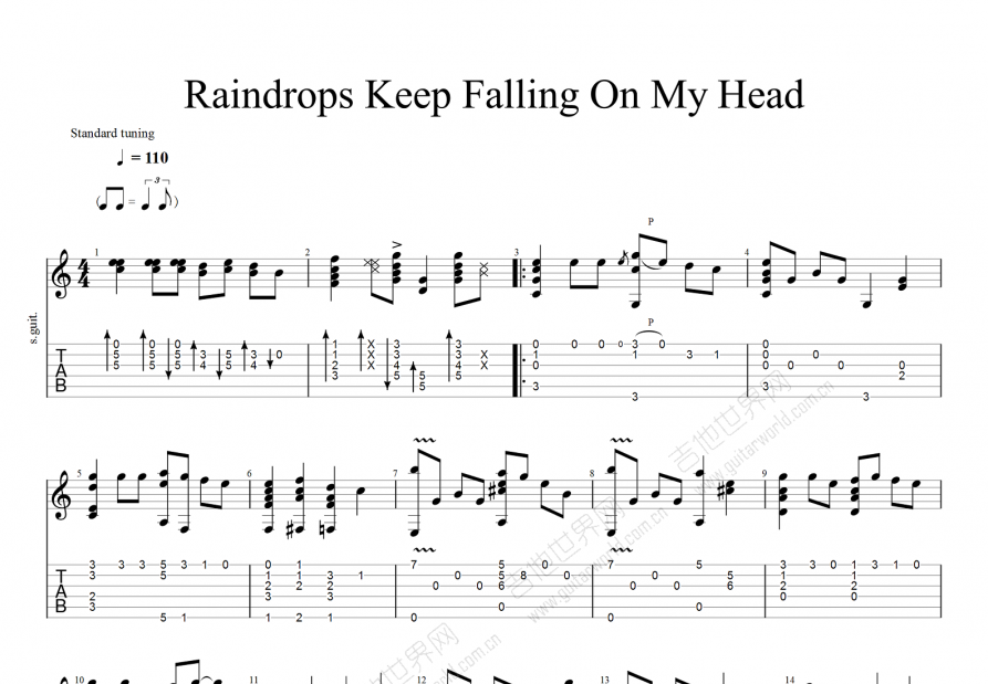 Raindrops Keep Falling On My Head吉他谱_B.J.Thomas_C调指弹