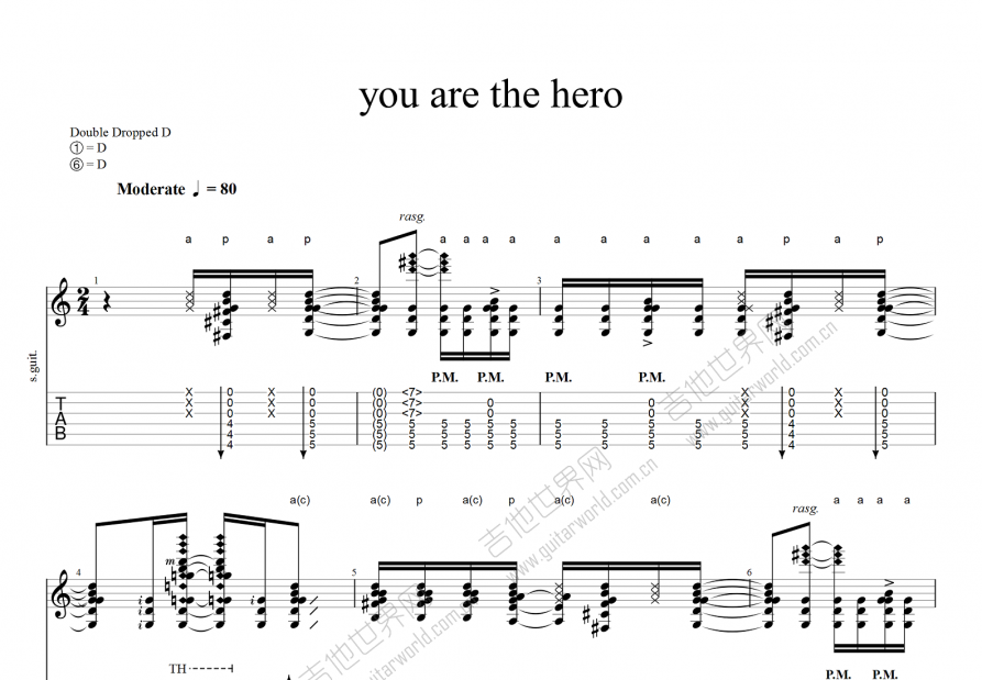 you are the HERO吉他谱预览图