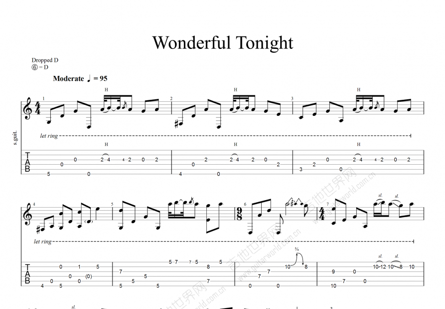 wonderful tonight吉他谱预览图