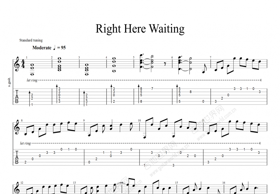 right here waiting吉他谱预览图