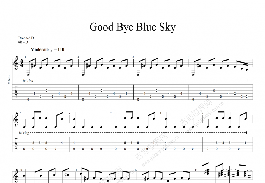Good Bye Blue Sky吉他谱_ECHOES_G调指弹