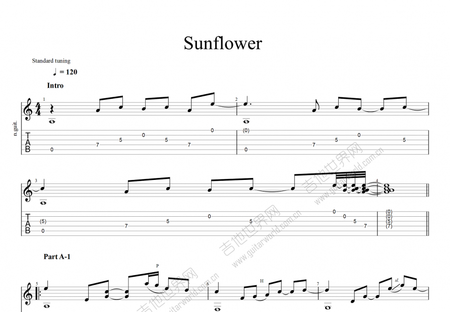 Sunflower吉他谱预览图