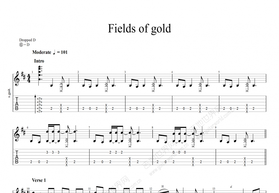 Fields of gold吉他谱预览图