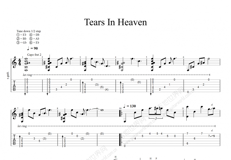 tears in heaven吉他谱预览图