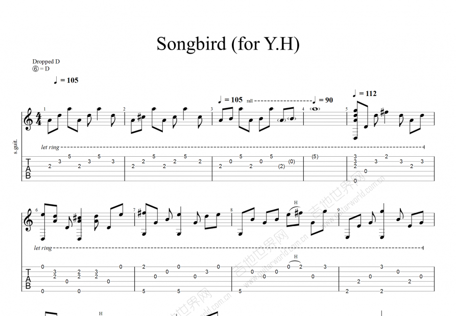 songbird吉他谱预览图