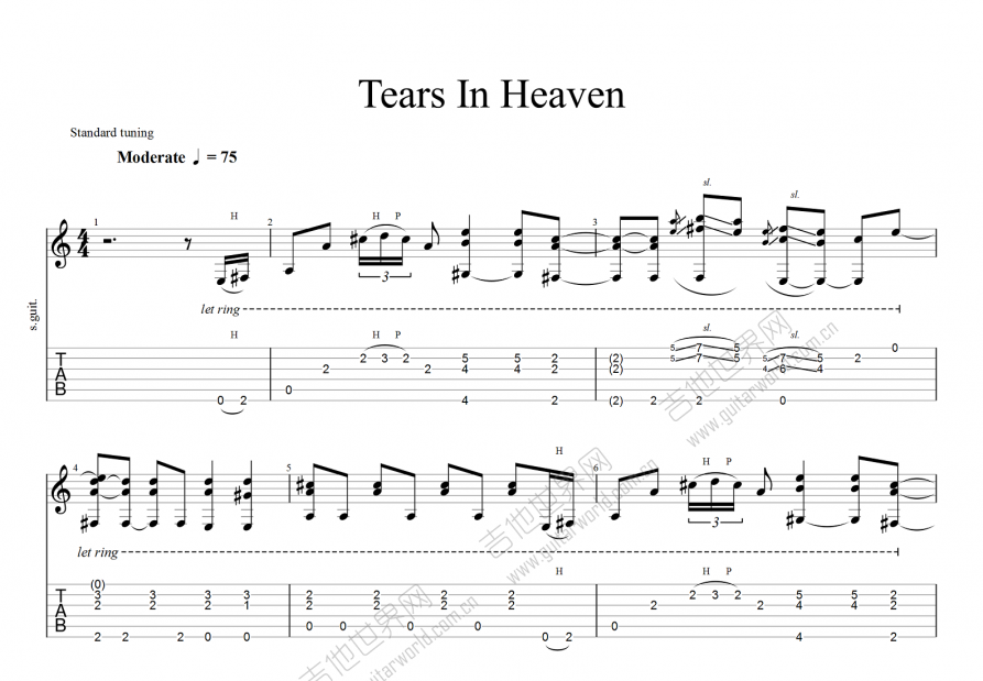 Tears in Heaven吉他谱预览图