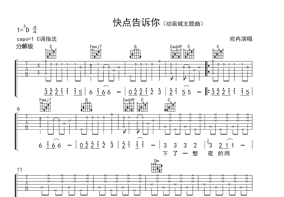 快点告诉你吉他谱预览图