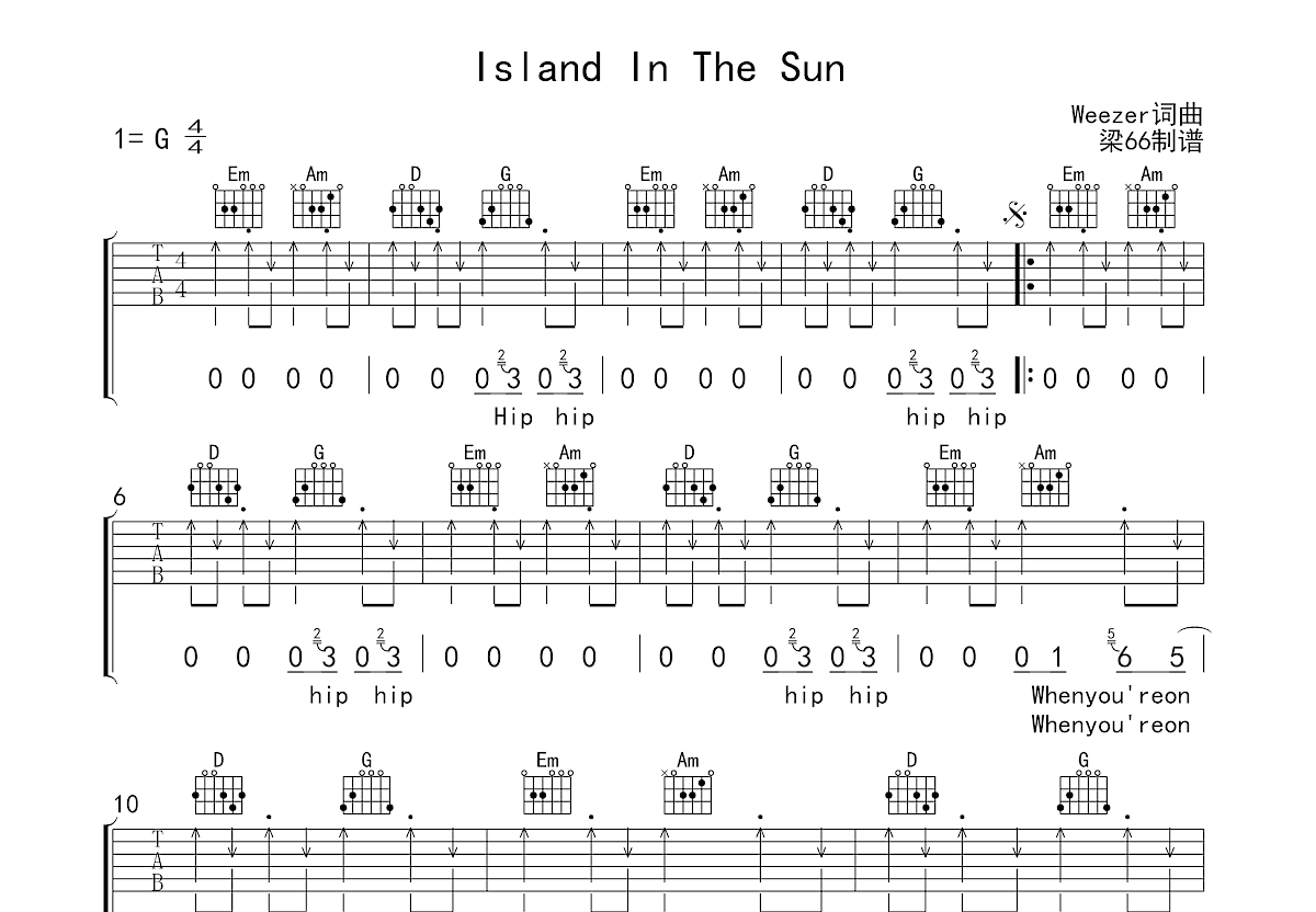 Island In The Sun吉他谱预览图