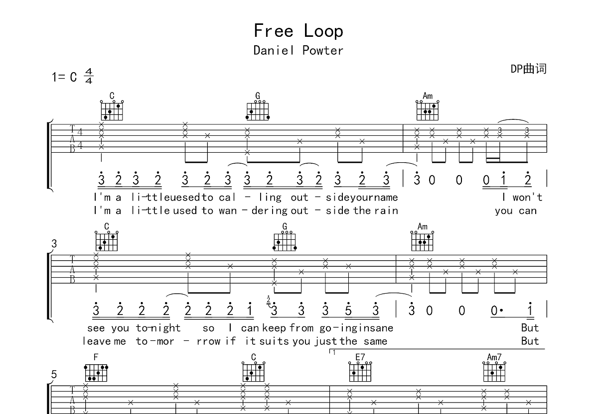 Free Loop吉他谱预览图