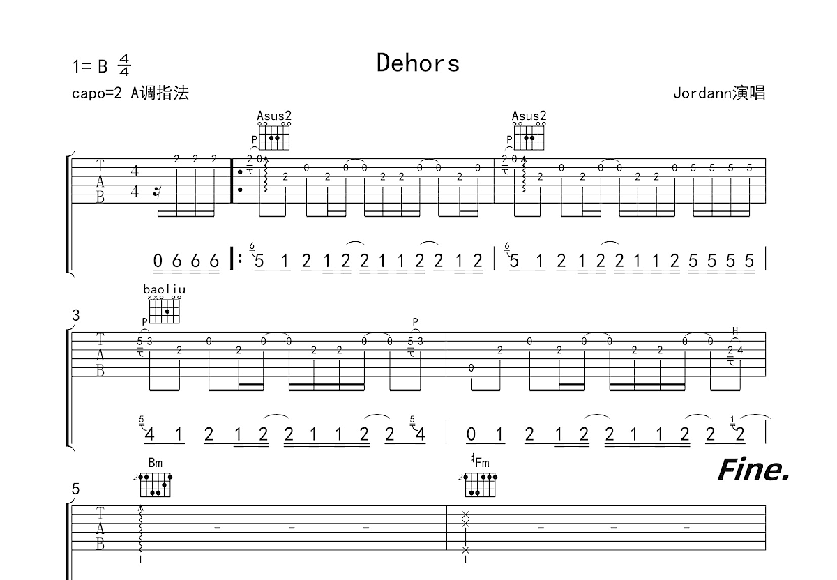 Dehors吉他谱预览图
