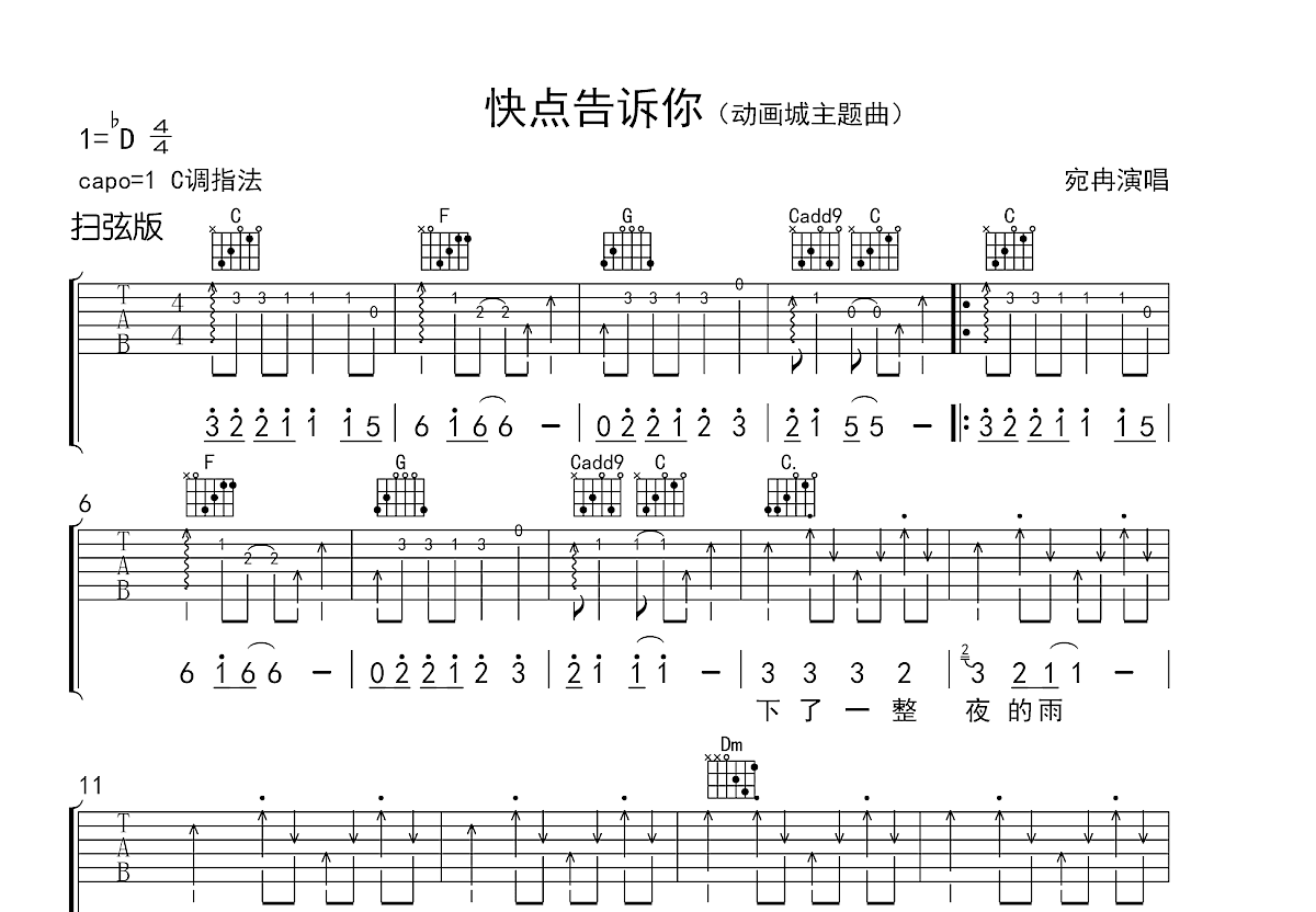 快点告诉你吉他谱预览图