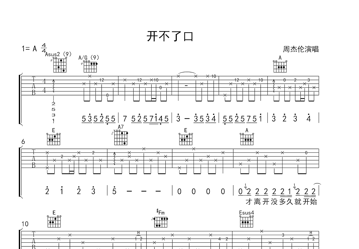 开不了口吉他谱预览图