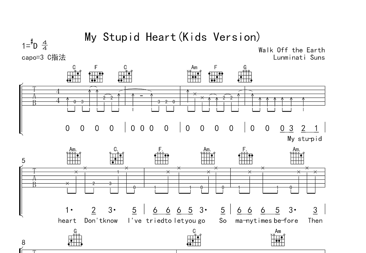 My Stupid Heart吉他谱预览图