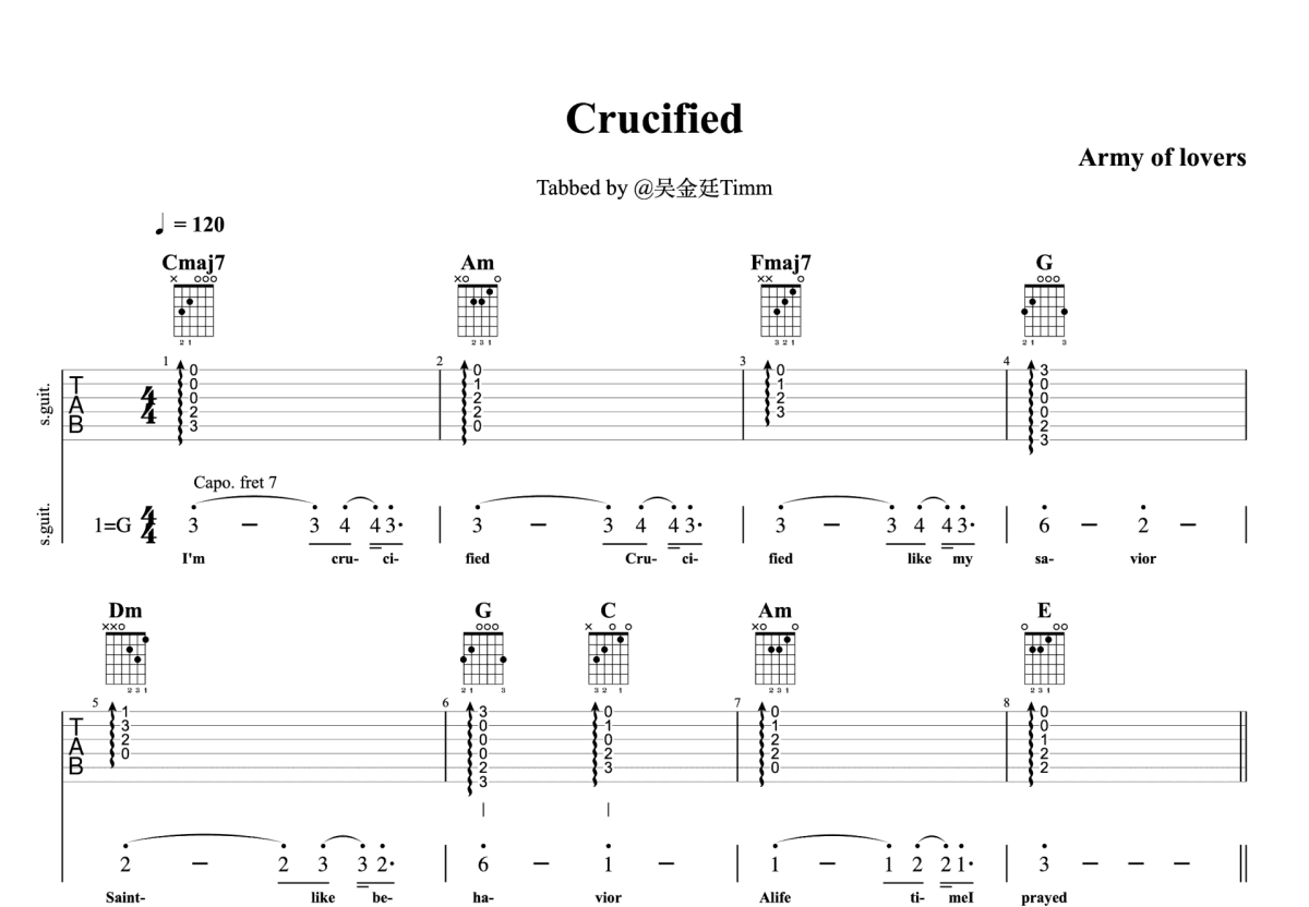 Crucified吉他谱预览图