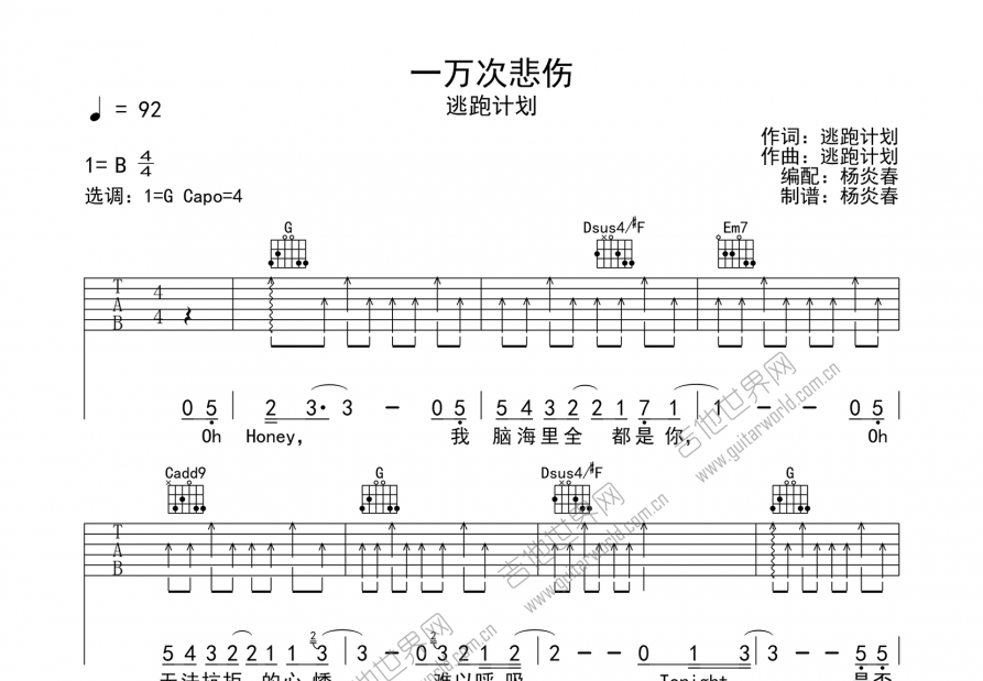 一万次悲伤吉他谱预览图