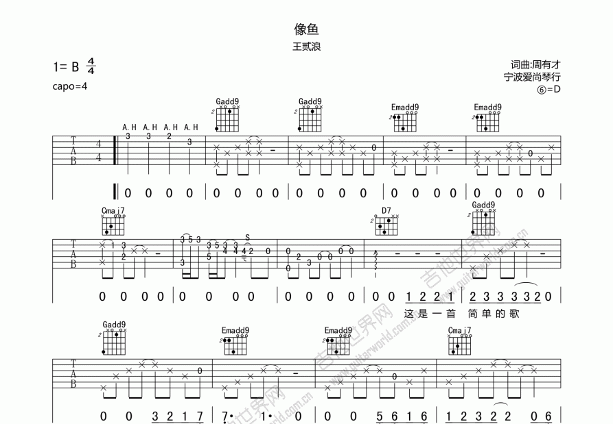 像鱼吉他谱预览图