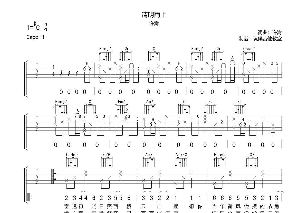 清明雨上吉他谱预览图