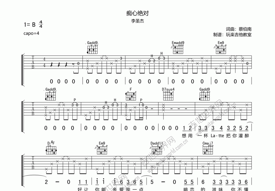 痴心绝对吉他谱预览图