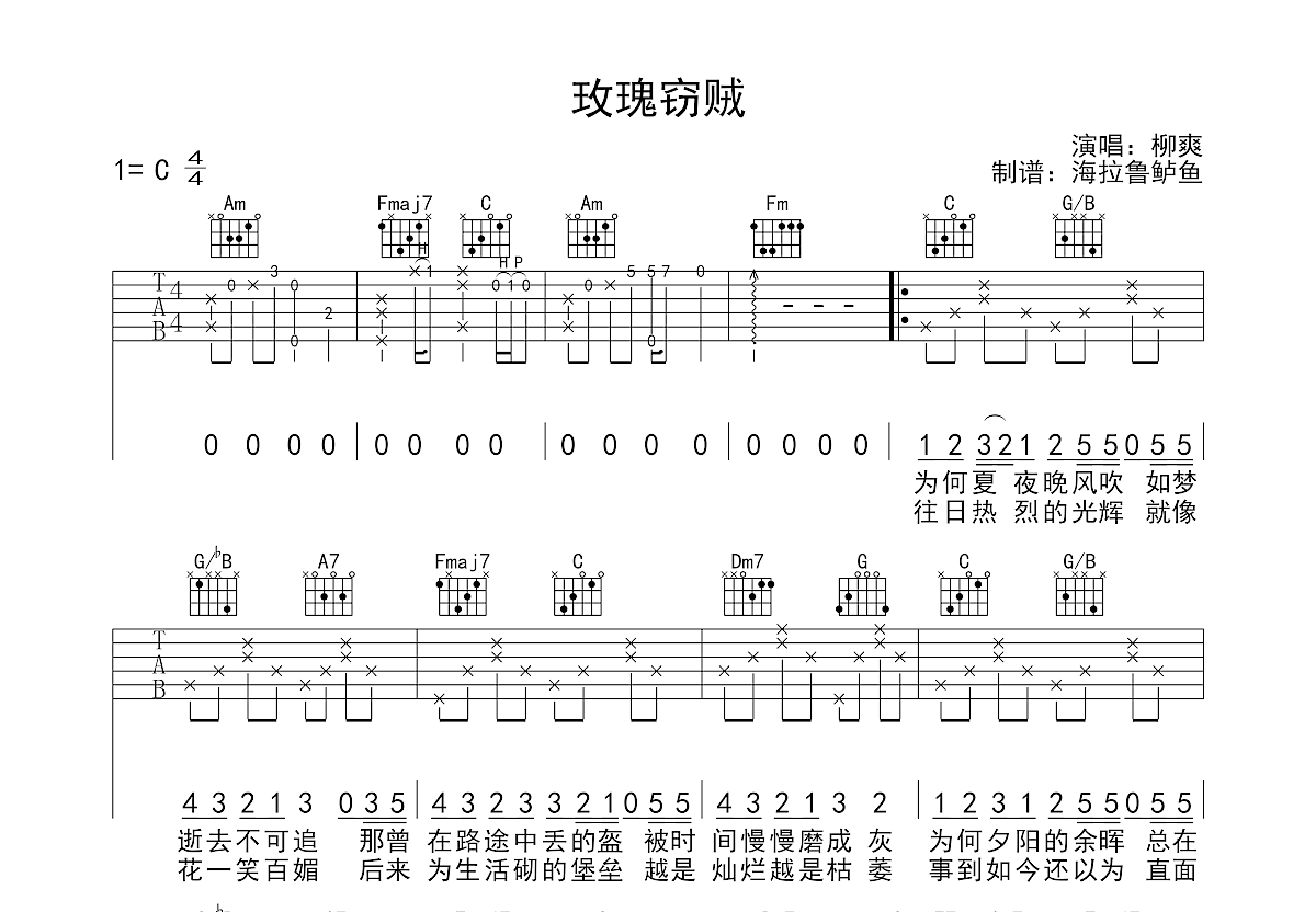 玫瑰窃贼吉他谱预览图