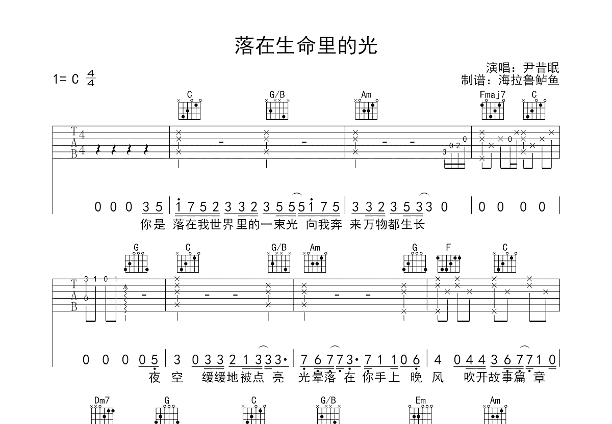 落在生命里的光吉他谱预览图