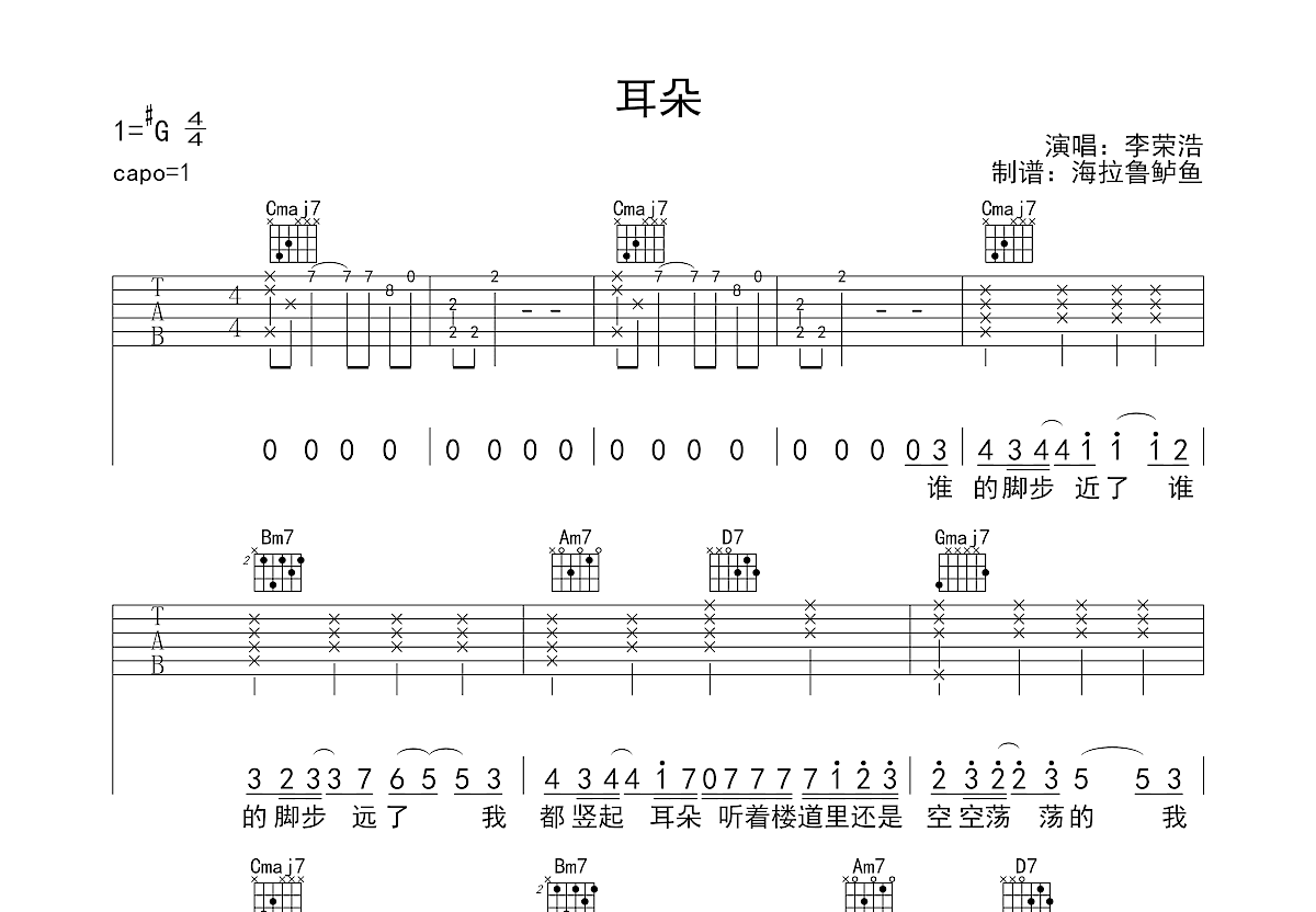 耳朵吉他谱预览图