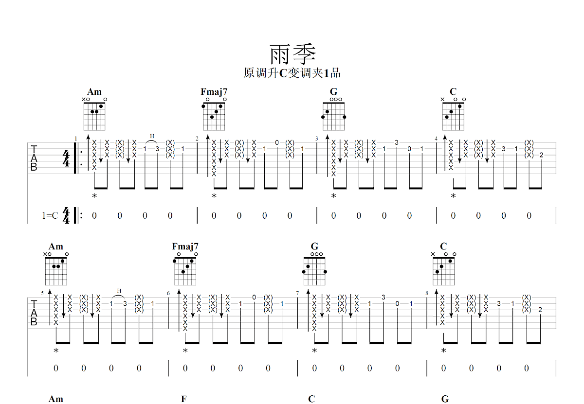 雨季吉他谱预览图