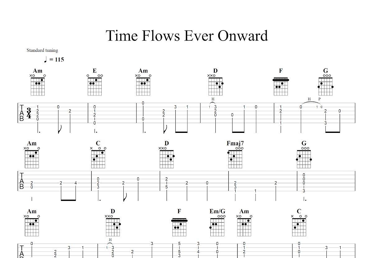 Time Flows Ever Onward吉他谱预览图