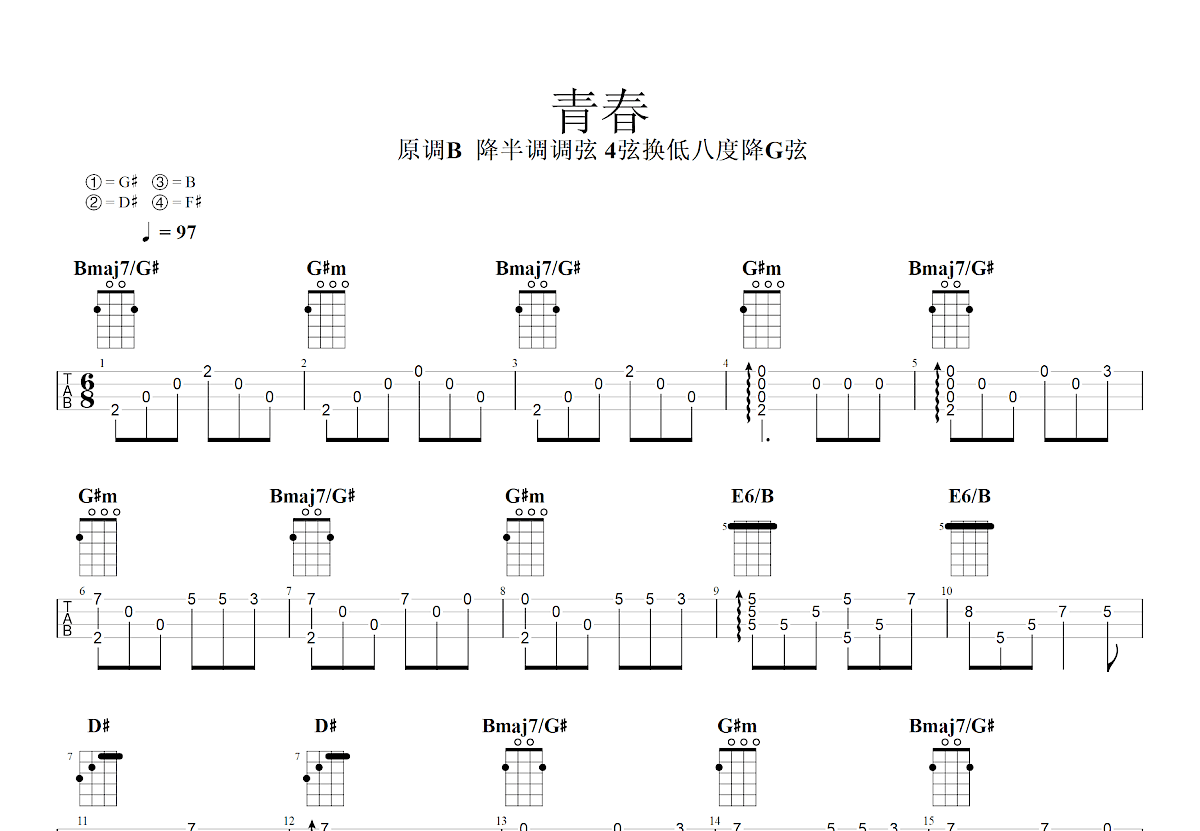 青春吉他谱_Tang尤克里里_C调指弹