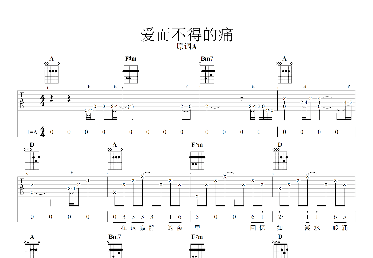 爱而不得的痛吉他谱预览图