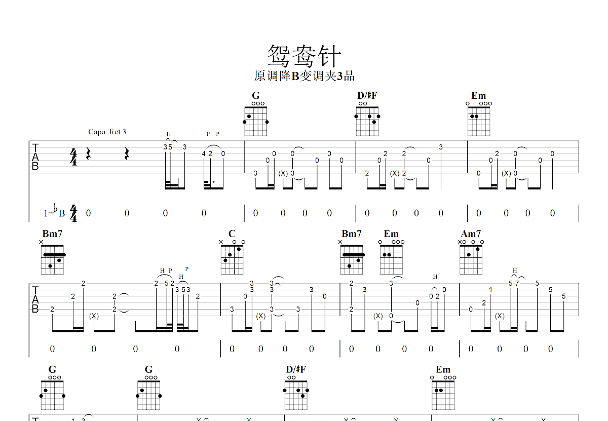 鸳鸯针吉他谱预览图