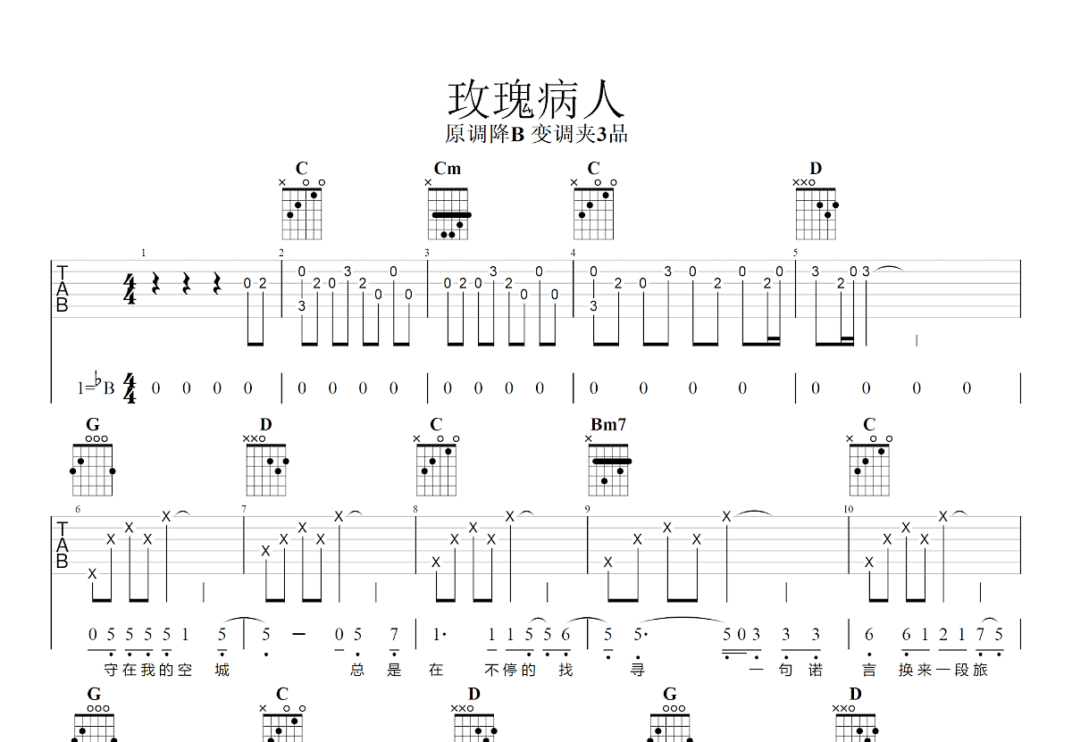 玫瑰病人吉他谱预览图