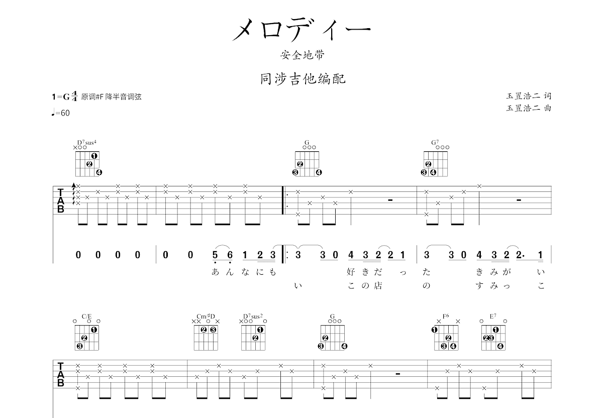 melody吉他谱预览图