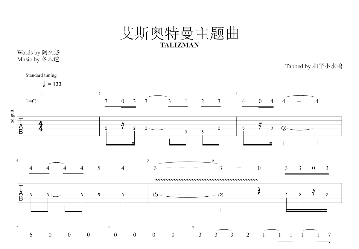 艾斯奥特曼主题曲吉他谱预览图