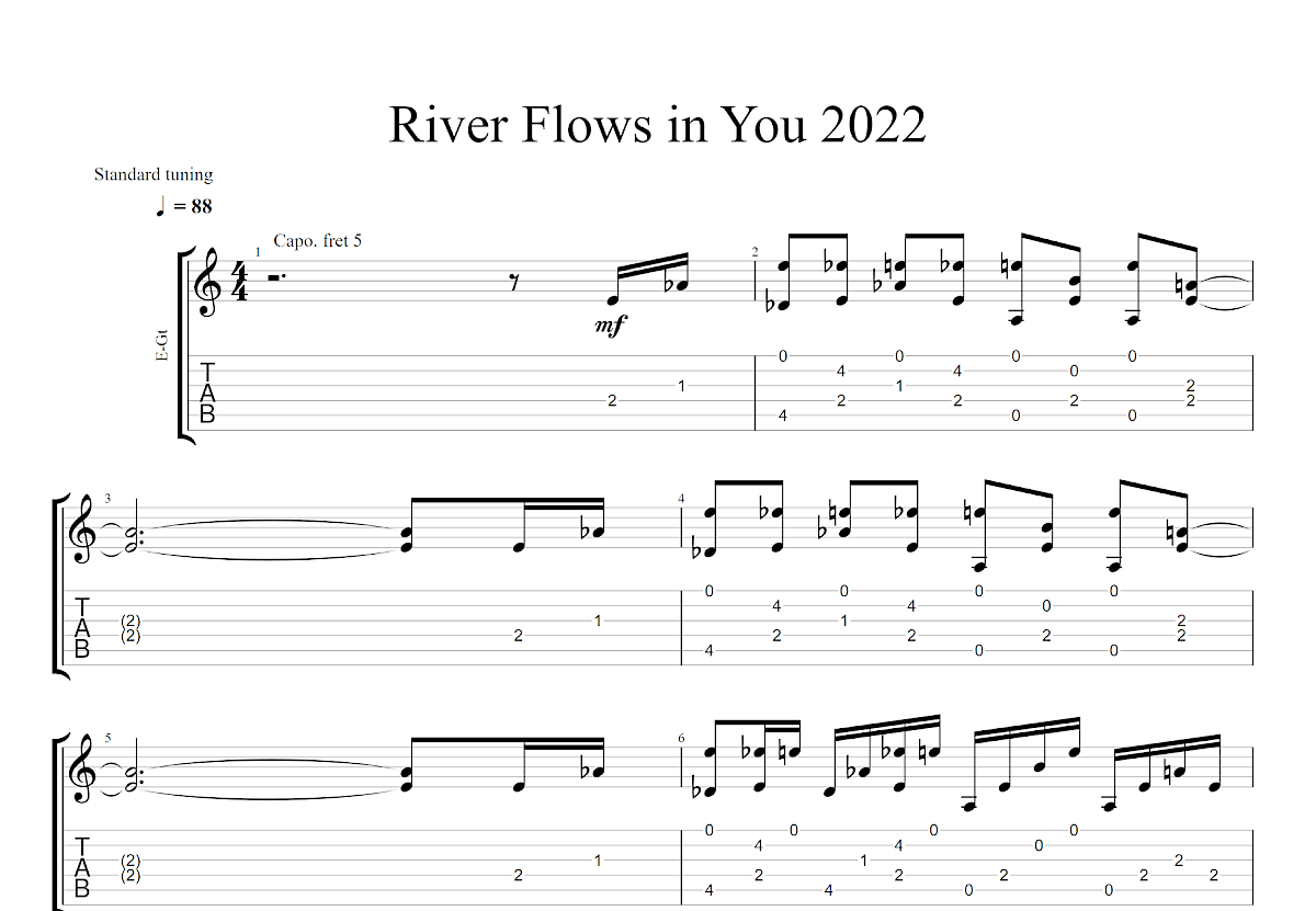 River Flows In You吉他谱预览图
