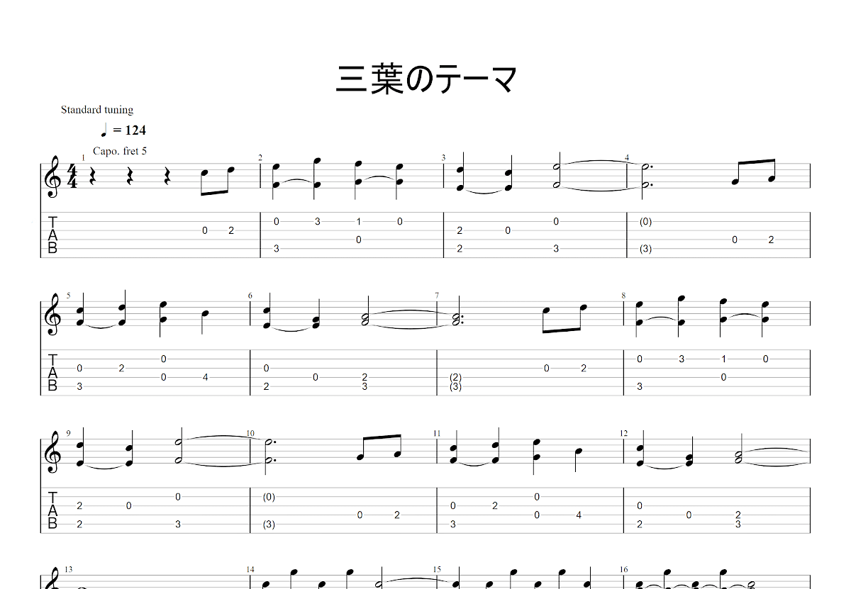 三叶的主题曲吉他谱预览图