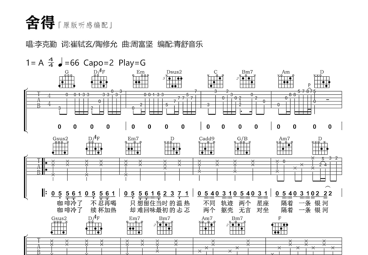 舍得吉他谱预览图