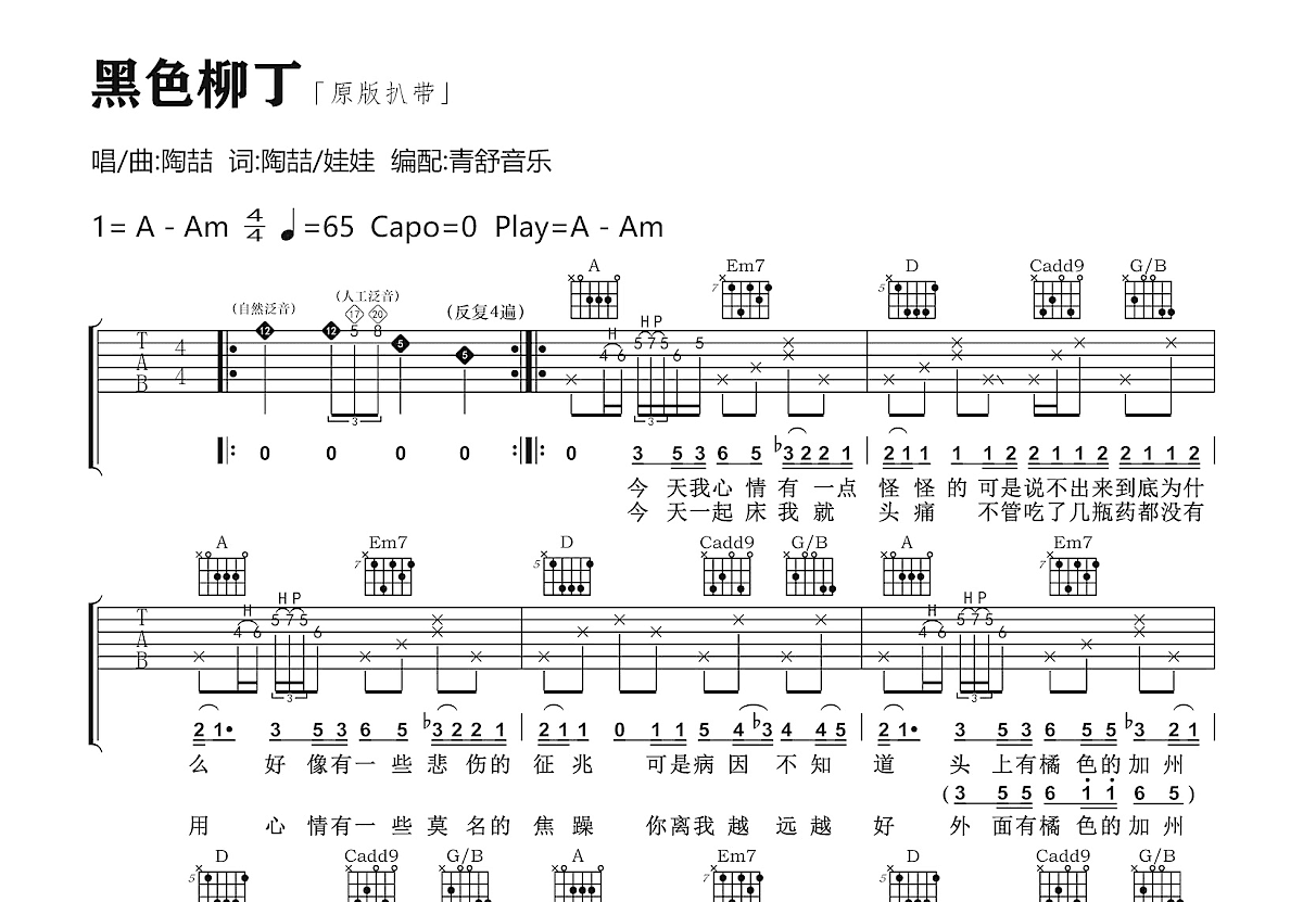 黑色柳丁吉他谱预览图