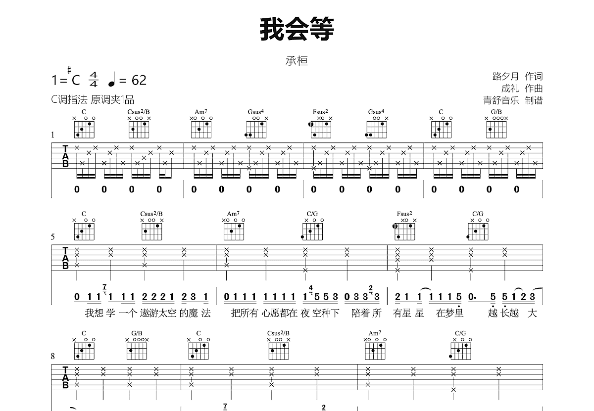 我会等吉他谱预览图