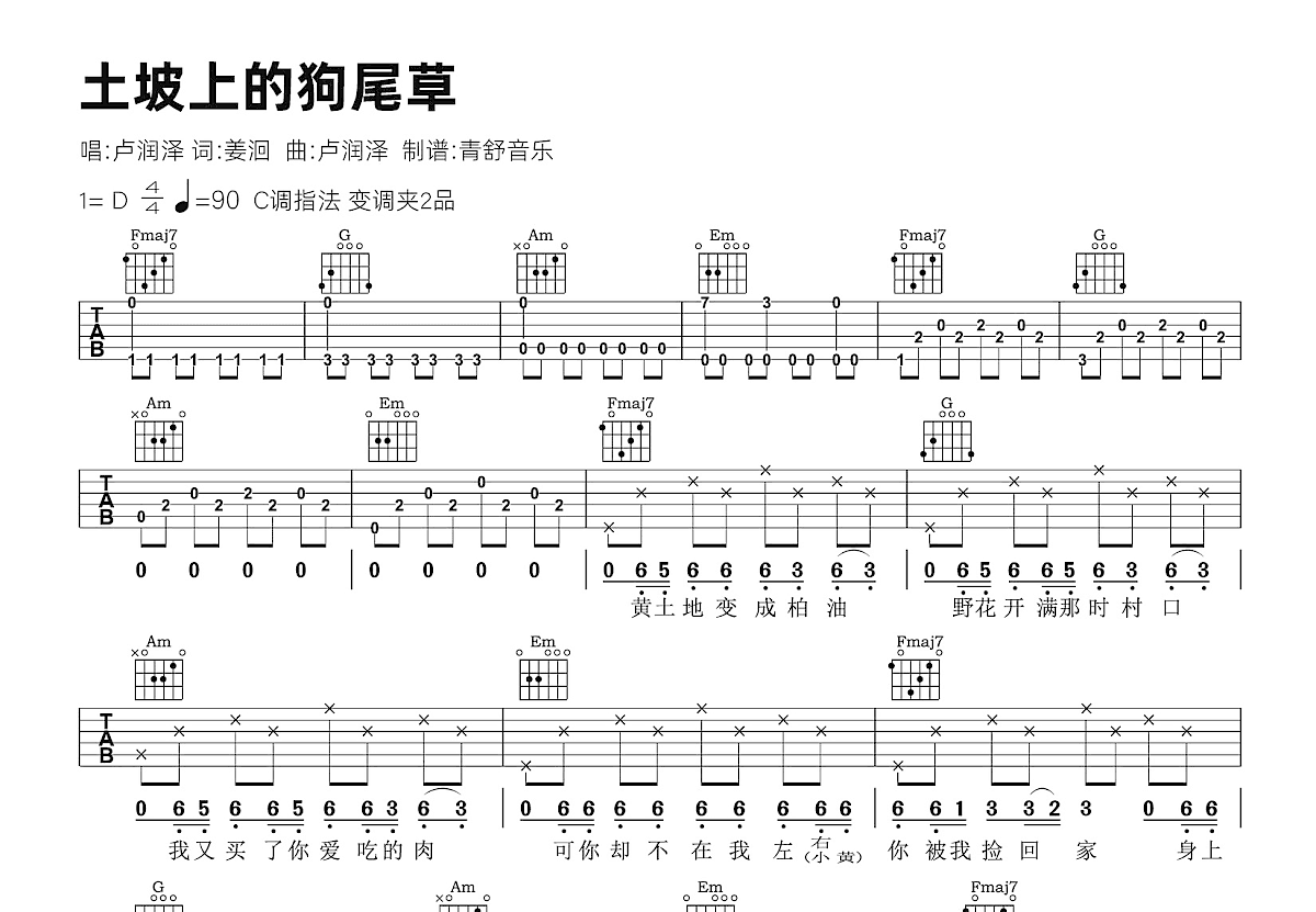 土坡上的狗尾草吉他谱预览图