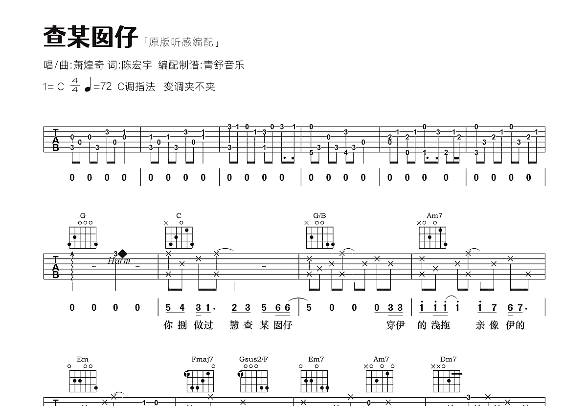 查某囡仔吉他谱预览图