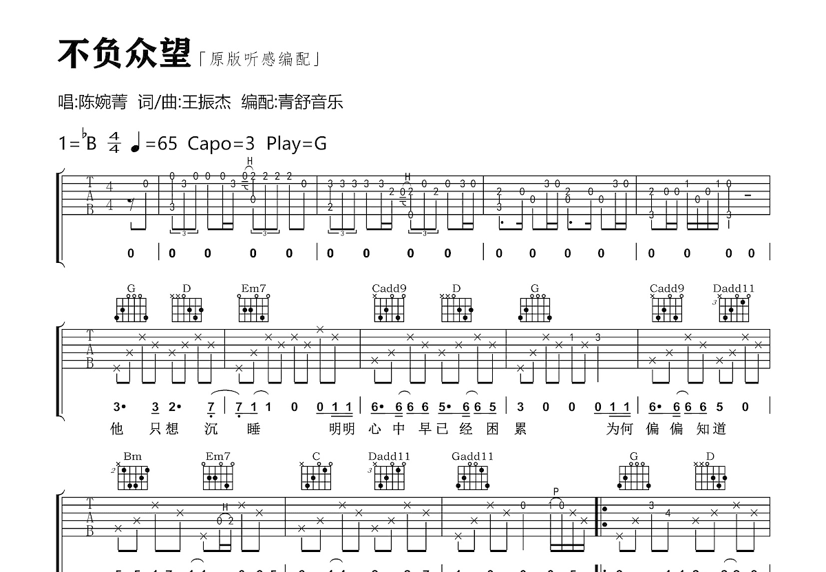 不负众望吉他谱预览图