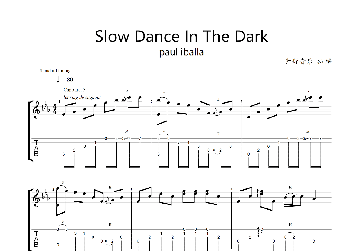 SLOW DANCING IN THE DARK吉他谱预览图