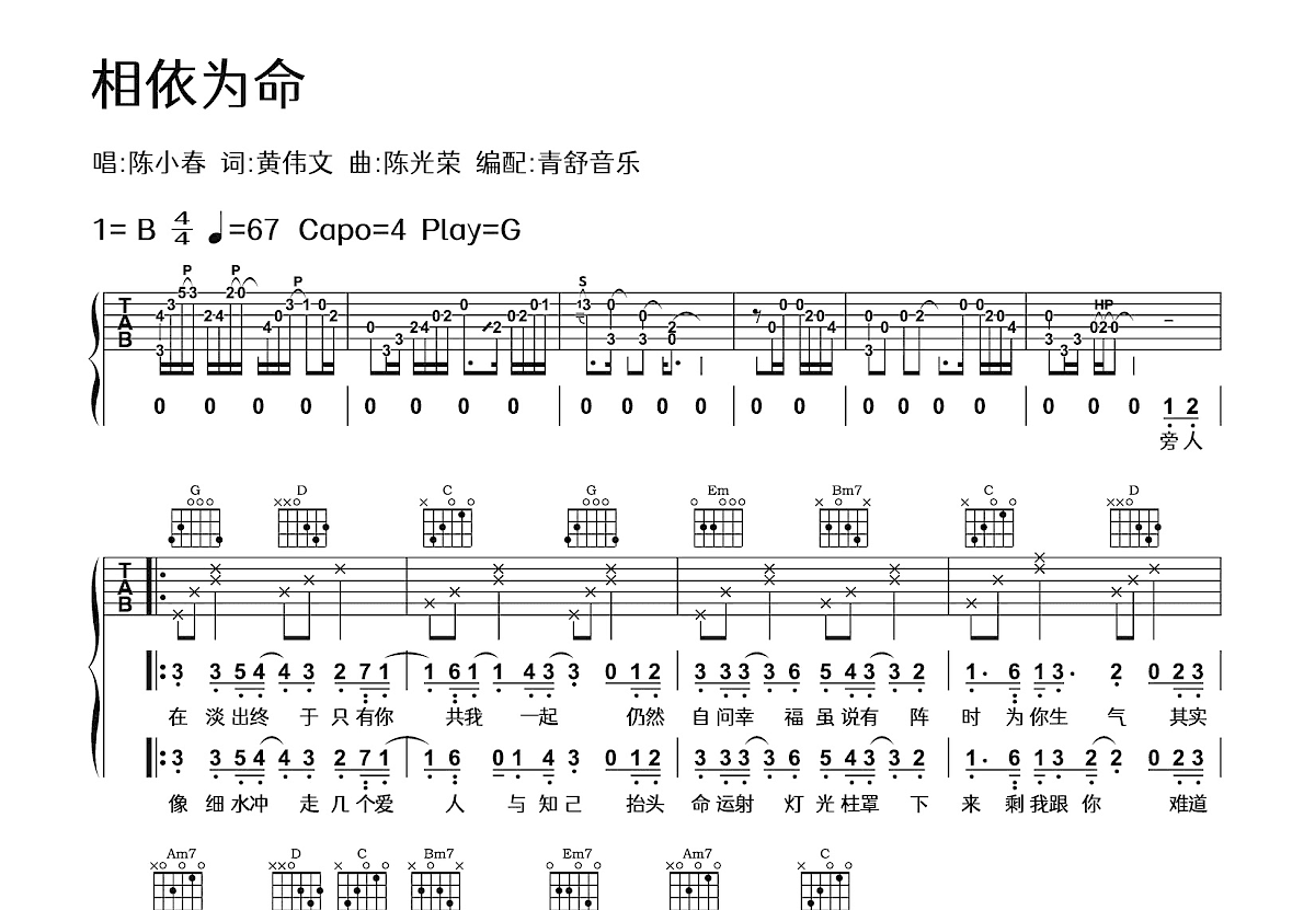 相依为命吉他谱预览图